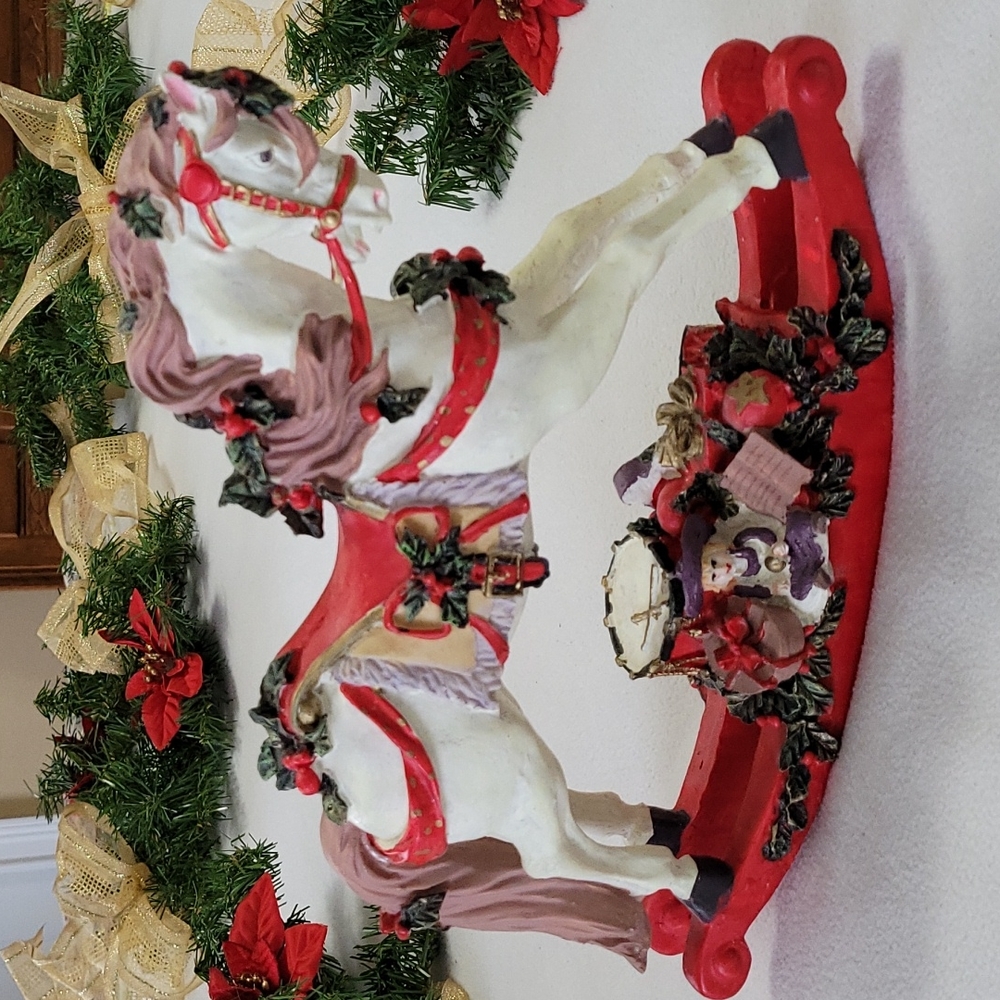 Lot of 3 Rocking Horses Vintage Christmas Handpainted Wooden Polystone 1980s - Picture 8 of 15